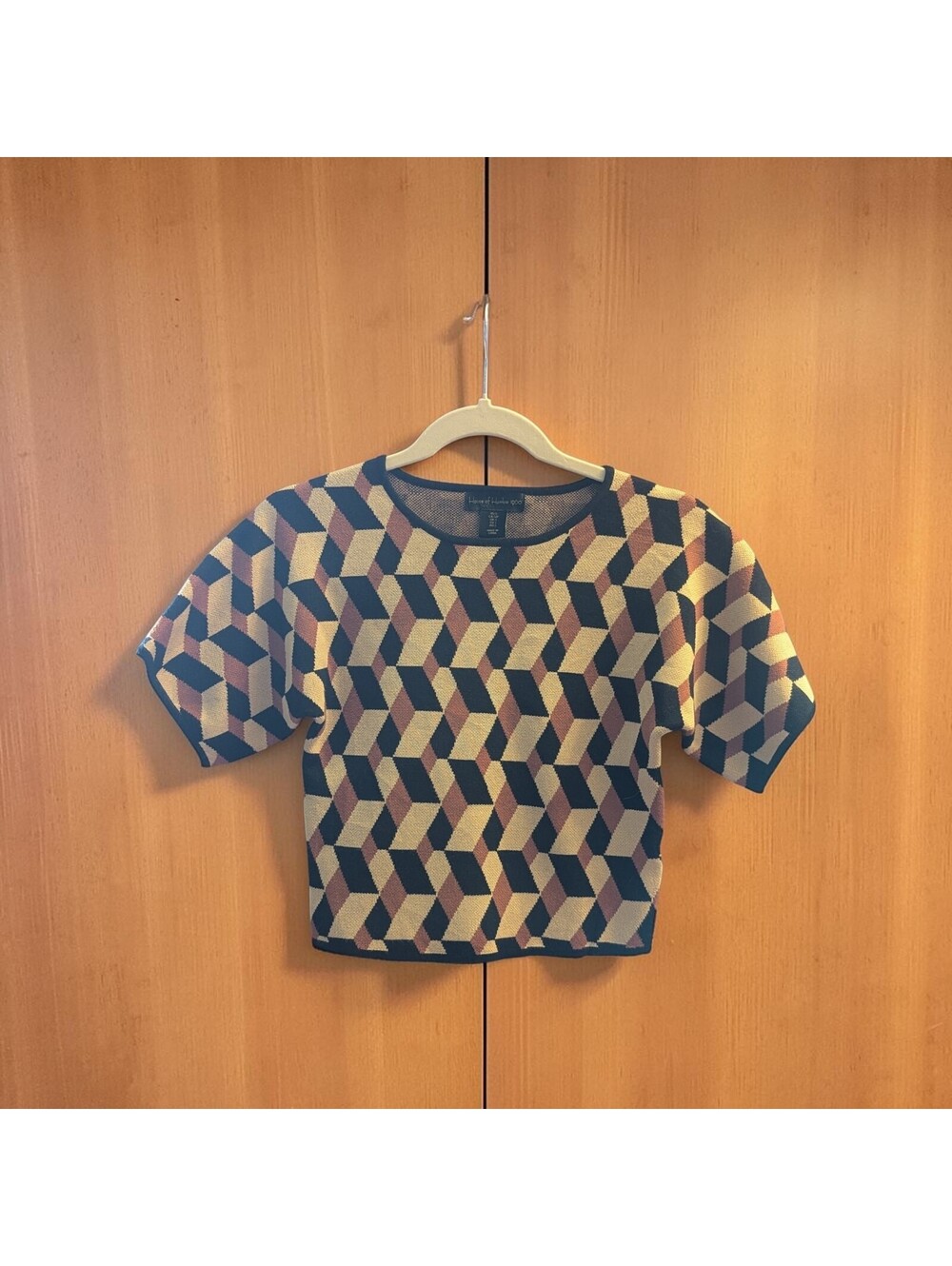NWOT HOUSE OF HARLOW 1960 MOD GEOMETRIC KNIT SWEATER TOP | SIZE SMALL